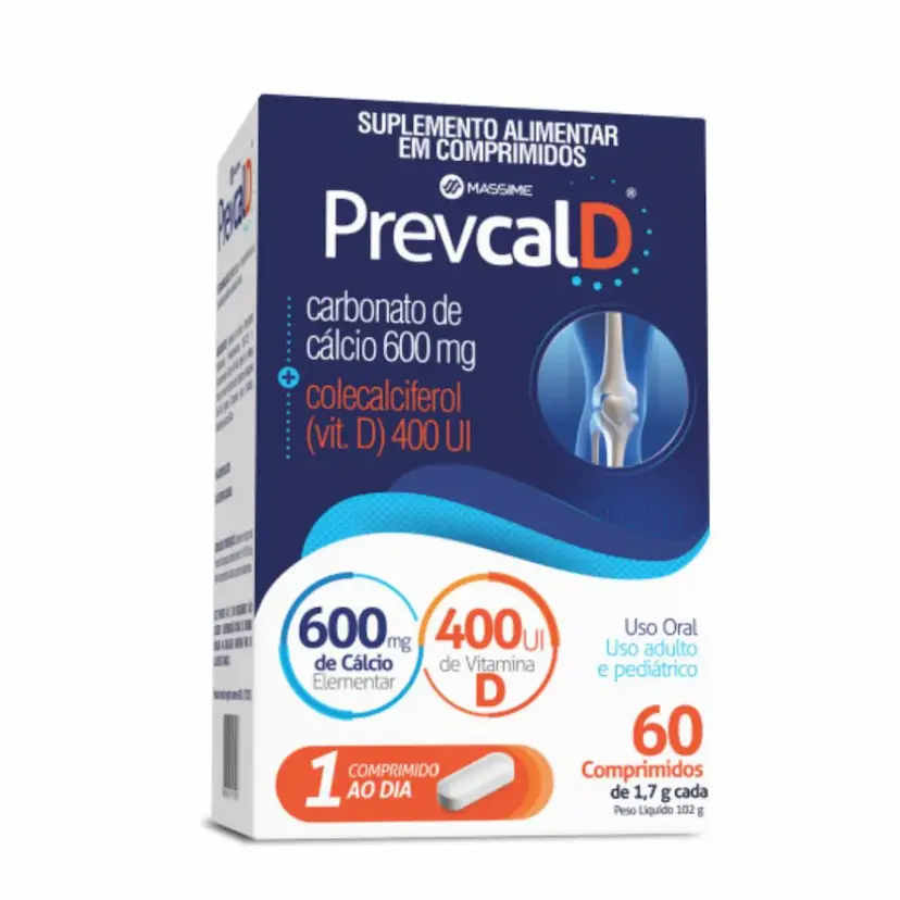 Suplemento Vitamínico PrevcalD Mássime (600mg de cálcio + 400UI de vit. D).