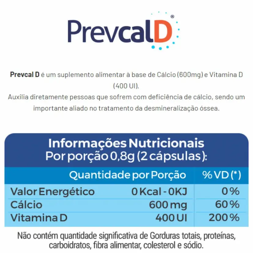 Suplemento Vitamínico PrevcalD Mássime (600mg de cálcio + 400UI de vit. D). - Imagem 3